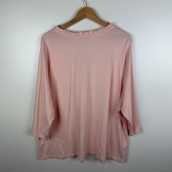 Isaac Mizrahi Live Pink Ruffle Neck Blouse Size 3X Lightweight Cotton Stretch - Picture 3 of 9